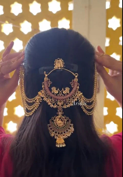 Hair Pins Gold Plated Design Bridal Jadai Billai Wedding Hair Braid Accessories